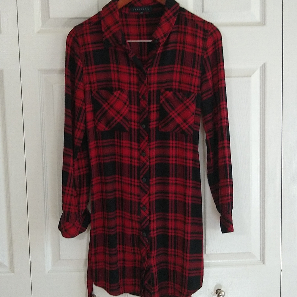 Sanctuary Buffalo plaid button down dress size xs - Picture 3 of 8